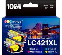 Lc421Xl Lot De 10 Cartouches D'Encre Compatibles Brother Lc421 Lc-421Xl Pour Brother Dcp-J1050Dw Dcp-J1140Dw Mfc-J1010Dw Dcp-J1800Dw 4 Noir/2Cyan/2Magenta/2Jaune[ENC942980]