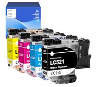 LC521 LC521VAL Cartouche d'encre Compatible pour Brother DCPJ1260W DCPJ1310DW DCPJ1313DW DCPJ1360DW DCPJ1460DW Imprimante LC521BK LC521C LC-521M LC-521Y (4-Pack)