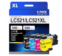 LC521 LC521VAL Lot de 4 Cartouches d'encre compatibles LC 521 XL LC-521 pour Brother DCP-J1260W J1310DW J1313DW J1360DW J1460DW Noir Cyan Magenta Jaune