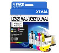 Cartouches d'encre LC521XLVAL LC521VAL Multipack DCP-J1360DW Compatible pour LC521XL Duckerpatronen pour Brother-Drucker DCP-J1310DW DCP-J1260W DCP-J1313DW DCP-J1460DW (Noir Cyan Magenta Jaune)