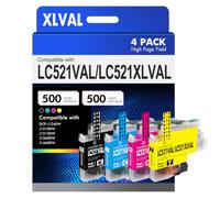 LC521XL LC521VAL LC521 Lot de 4 Cartouches d'encre DCPJ1360DW LC 521 XLVAL
