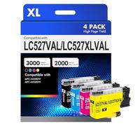 LC527 LC527VAL Lot de 4 Cartouches d'encre compatibles LC 527 LC-527 XL pour Brother MFC-J4350DW J4550DW 4350DW 4550DW 4350 4550 Noir Cyan Magenta Jaune