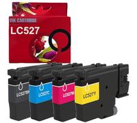 LC527 Lot de 4 cartouches d'encre pigmentée multicolore compatible avec Brother LC527BK LC527C LC527M LC527Y