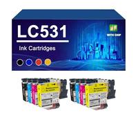 LC531 Cartouches d'encre Compatibles pour Imprimantes pour Brother DCP-J1260W 1310DW J1360DW, 250/ 200 Pages,LC531-2 Set