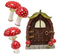 Lcarege Porte de fée pour tronc d'arbre, porte elfe en résine lumineuse avec mini champignon, kit de jardin phosphorescent, accessoires de jardin