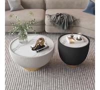 LCBDYLR Ensemble de 2 Tables Basses Rondes en Marbre Blanc - Table Basse et Bout de Canapé Moderne Drum pour Salon, Chambre, Appartement - sans Montage Large White and Small Black