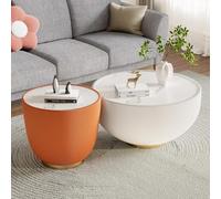 LCBDYLR Ensemble de 2 Tables Basses Rondes en Marbre Blanc - Table Basse et Bout de Canapé Moderne Drum pour Salon, Chambre, Appartement - sans Montage Large White and Small Orange