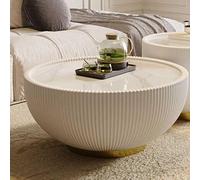 LCBDYLR Ensemble de 2 Tables Basses Rondes en Marbre Blanc - Table Basse et Bout de Canapé Moderne Drum pour Salon, Chambre, Appartement - sans Montage Large White
