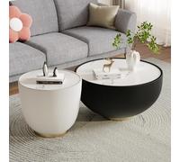 LCBDYLR Ensemble de 2 Tables Basses Rondes en Marbre Blanc - Table Basse et Bout de Canapé Moderne Drum pour Salon, Chambre, Appartement - sans Montage Large Black and Small White