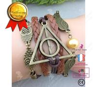 LCC® Bracelet ailes hiboux triangle RDLM Harry potter Bracelet avec cuir tressé et motif hiboux, triangle et ailes