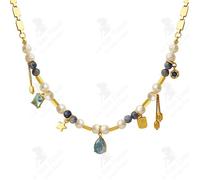 LCC® Collier de perles d'eau douce et de titane en pierre naturelle sur une chaîne en cuivre aux formes géométriques.