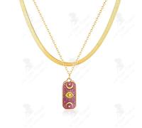 LCC® Collier double couche en titane et acier pendentif étoile et lune violettes en acier inoxydable œil du diable européen et