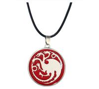 LCC® Collier femme/homme Game of Thrones/Le Trône de fer Argent retro vintage 3 Tête Dragon Targaryen Sigil - rouge dore fantaisie