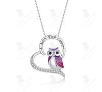 LCC® Collier hibou en argent sterling I Love You Forever Heart Shaped Owl (hibou en forme de coeur) pour les femmes et les filles