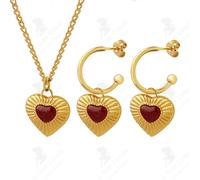 LCC® Collier pendentif agate rouge Peach heart love incrusté boucles d'oreilles parure de bijoux femme cadeau de fin d'année