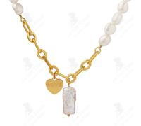 LCC® Collier pendentif coeur en perle d'eau douce plaqué or véritable 18K No Tarnish Party Light Luxury Personalised Necklace
