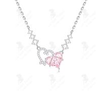 LCC® Ladies Necklace S925 Sterling Silver Sweet Dating Necklace Women Pink Heart Shaped Pendant Light Luxury Design Choke Chain