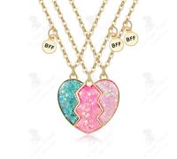 LCC Lot de 3 colliers d'amitié pour 3 filles en forme cœur amitié pendentif collier magnétique collier meilleur ami alliage