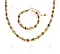 LCC® Petit oeil de poisson zirconium coloré en cuivre chaîne patchwork collier bracelet cadeau de vacances set de bijoux