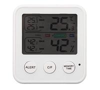LCD Digital Display Thermometer Hygrometer, Real Time Temperature Humidity Meter, ABS Housing, 45° Adjustable Support Frame, Large Bold Fonts, (White)
