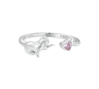 LCDIUDIU Anneau Argent 925,Bague Chat Mignon Avec Cœur D'Amour pour Femmes Filles Plaqué Or 14 Carats Animaux De Compagnie Chats Cz Cristal Bande Déclaration Empilable Fiançailles Promesse Bande