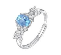 LCDIUDIU Anneau Argent 925,Bague De Fiançailles Solitaire En Pierre Précieuse Naturelle De Taille Ovale pour Femme, En Argent, Avec Bande En Zircone Cubique, Réglable, Saphir, Promesse Mariage, C