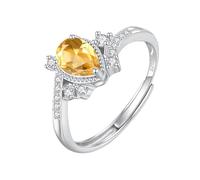 LCDIUDIU Anneau Argent 925,Bague De Fiançailles Solitaire En Topaze Citrine Rubis Naturelle Taille Poire pour Femme, Pierre De Naissance, Anneau Infini, Alliance De Mariage Éternité pour Elle, P