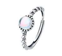 LCDIUDIU Anneau Argent 925,Bague En Pierre De Lune pour Femmes Et Filles, Anneau Torsadé En Argent, Fait À La Main, ring De Pouce Rond Pierre Lune, Soulagement De L'Anxiété, Bijoux