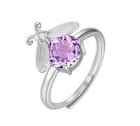 LCDIUDIU Anneau Argent 925,Bague Firefly En Topaze/Améthyste/Citrine/Rubis, Pierre Précieuse Naturelle, pour Femme, Plaquée Or 14 Carats, Réglable, Pierre De Naissance, Cadeau De Saint Valentin,