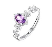 LCDIUDIU Anneau Argent 925 Femme,Bague De Fiançailles Ovale En Topaze Rubis Véritable Naturelle pour Femme, Ring Branche En Pierre De Naissance Cz, Solitaire Réglable, Ring Promesse D'A