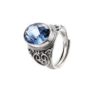 LCDIUDIU Anneau Argent 925 Femme,Bague En Saphir Naturel pour Homme Et Femme, Style Vintage, Fait À La Main, Gravée, Nœud Celtique, Grosse Bande, Réglable, Pierre Précieuse, Cadeau De Saint Val