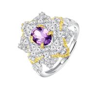 LCDIUDIU Anneau Argent 925 Femme,Bague En Topaze/Rubis Bleu Ciel Véritable Taille Ovale pour Femme, Anneau En Argent Avec Fleur, Bijou De Déclaration, Cadeau D'Éternité, Améthyste