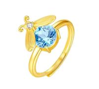 LCDIUDIU Anneau Argent 925 Femme,Bague Firefly En Topaze/Améthyste/Citrine/Rubis, Pierre Précieuse Naturelle, pour Femme, Plaquée Or 14 Carats, Réglable, Pierre De Naissance, Cadeau De Saint Val