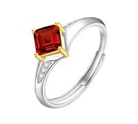 LCDIUDIU Anneau En Argent 925 pour Femme,Bague De Fiançailles En Saphir Rouge Rubis Naturel Taille Coussin Carré pour Femme, Anneau En Pierre Précieuse Réglable En Oxyde De Zirconium, Promesse M