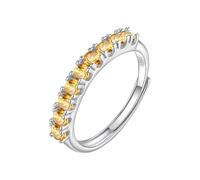 LCDIUDIU Anneau En Argent 925 pour Femme,Bague Demi Éternité En Topaze Citrine Rubis Naturelle pour Femme, Plaquée Or 14 Carats, Pierre Précieuse Ronde, Alliance Diamant Simulé, Alliance De Mar