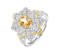 LCDIUDIU Anneau En Argent 925 pour Femme,Bague En Topaze/Rubis Bleu Ciel Véritable Taille Ovale pour Femme, Anneau En Argent Avec Fleur, Style Cocktail, Éternité, Cadeau pour Elle, Citrine