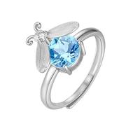 LCDIUDIU Anneau En Argent 925 pour Femme,Bague Firefly En Topaze/Améthyste/Citrine/Rubis, Pierre Précieuse Naturelle, pour Femme, Plaquée Or 14 Carats, Réglable, Pierre De Naissance, Cadeau De S