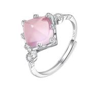 LCDIUDIU Anneau En Argent 925 pour Femme,Bagues En Quartz Rose Naturel pour Femmes, Argent, Taille Émeraude, 8 Mm, pour Mariage, Anniversaire, Fiançailles, Promesse, Cadeau, Taille Réglable
