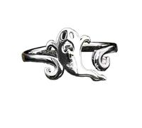 LCDIUDIU Anneau En Argent 925 pour Femme,Bagues Fantômes En Argent pour Femmes Et Hommes, Faites À La Main, En Forme De Fantôme, Bande Ouverte Et Réglable, Costume D'Halloween, Bijoux Gothiques,