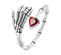 LCDIUDIU Anneaux Argent 925,Bracelet Squelette Vintage Extensible pour Homme, Style Gothique, Tête Mort, En Cristal Rouge, Idéal pour Les Costumes D'Halloween Ou Les Motards.