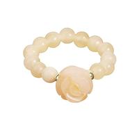 LCDIUDIU Bague Extensible Empilable En Pierre Naturelle De 5 Mm, Perles Rondes En Obsidienne Noire Reiki, Fleur De Rose, Bijou Énergétique, Diadème pour Le Pouce, Cadeau pour Petite Amie Ou Épou