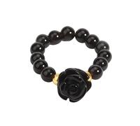 LCDIUDIU Bague Extensible Empilable En Pierre Naturelle Perlée 5 Mm, Perles Rondes En Obsidienne Noire Reiki, Fleurs De Rose, Gemme Énergétique, Diadème De Doigt, Anneau De Pouce, Bijoux Cadeau