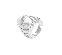LCDIUDIU Bague Large En Pierre Naturelle pour Femme, Argent, Serti Creux, Ovale, Opale Reiki, Énergie, Ouvert, Réglable, Anneau De Doigt, Anneau De Pouce, Bijoux, Cadeau pour Petite Amie, Épouse,