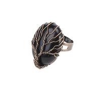 LCDIUDIU Bagues En Pierre De Forme Ovale, Bagues En Pierre Précieuse En Onyx Noir Avec Fil Enroulé Vintage, Énergie De L'Arbre De Vie, Anneau Ouvert Réglable Pour Le Doigt, Anneau De Pouce, Bijo