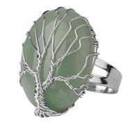 LCDIUDIU Bagues En Pierre De Forme Ovale, Fil D'Argent Enroulé Arbre De Vie Énergie Cristal Pierre Précieuse Anneaux Ouvert Réglable Doigt Circlet Pouce Bande Reiki Bijoux Cadeau Pour Femme Mama