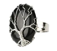 LCDIUDIU Bagues En Pierre De Forme Ovale, Fil D'Argent Enroulé Arbre De Vie Énergie Cristal Pierre Précieuse Anneaux Ouvert Réglable Doigt Circlet Pouce Bande Reiki Bijoux Cadeau Pour Femme Mama