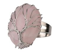 LCDIUDIU Bagues En Pierre De Forme Ovale, Fil D'Argent Enroulé Arbre De Vie Énergie Cristal Pierre Précieuse Anneaux Ouvert Réglable Doigt Circlet Pouce Bande Reiki Bijoux Cadeau Pour Femme Mama