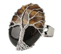 LCDIUDIU Bagues En Pierre De Forme Ovale, Fil D'Argent Enroulé Arbre De Vie Énergie Cristal Pierre Précieuse Anneaux Ouvert Réglable Doigt Circlet Pouce Bande Reiki Bijoux Cadeau Pour Femme Mama