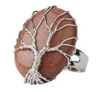LCDIUDIU Bagues En Pierre De Forme Ovale, Fil D'Argent Enroulé Arbre De Vie Énergie Cristal Pierre Précieuse Anneaux Ouvert Réglable Doigt Circlet Pouce Bande Reiki Bijoux Cadeau Pour Femme Mama
