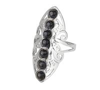 LCDIUDIU Bagues En Pierre Des 7 Chakras, Grande Bague En Argent Creuse Avec Perles Rondes En Forme De Fleur, Bague En Pierre D'Énergie Naturelle, Ouverte Et Réglable, Anneau De Pouce, Bijoux Cadea